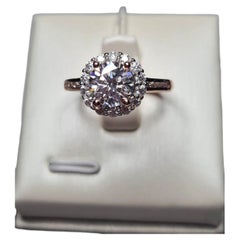Moissanite Halo Solitaire Women Engagement Ring 925 Sterling Silver.
