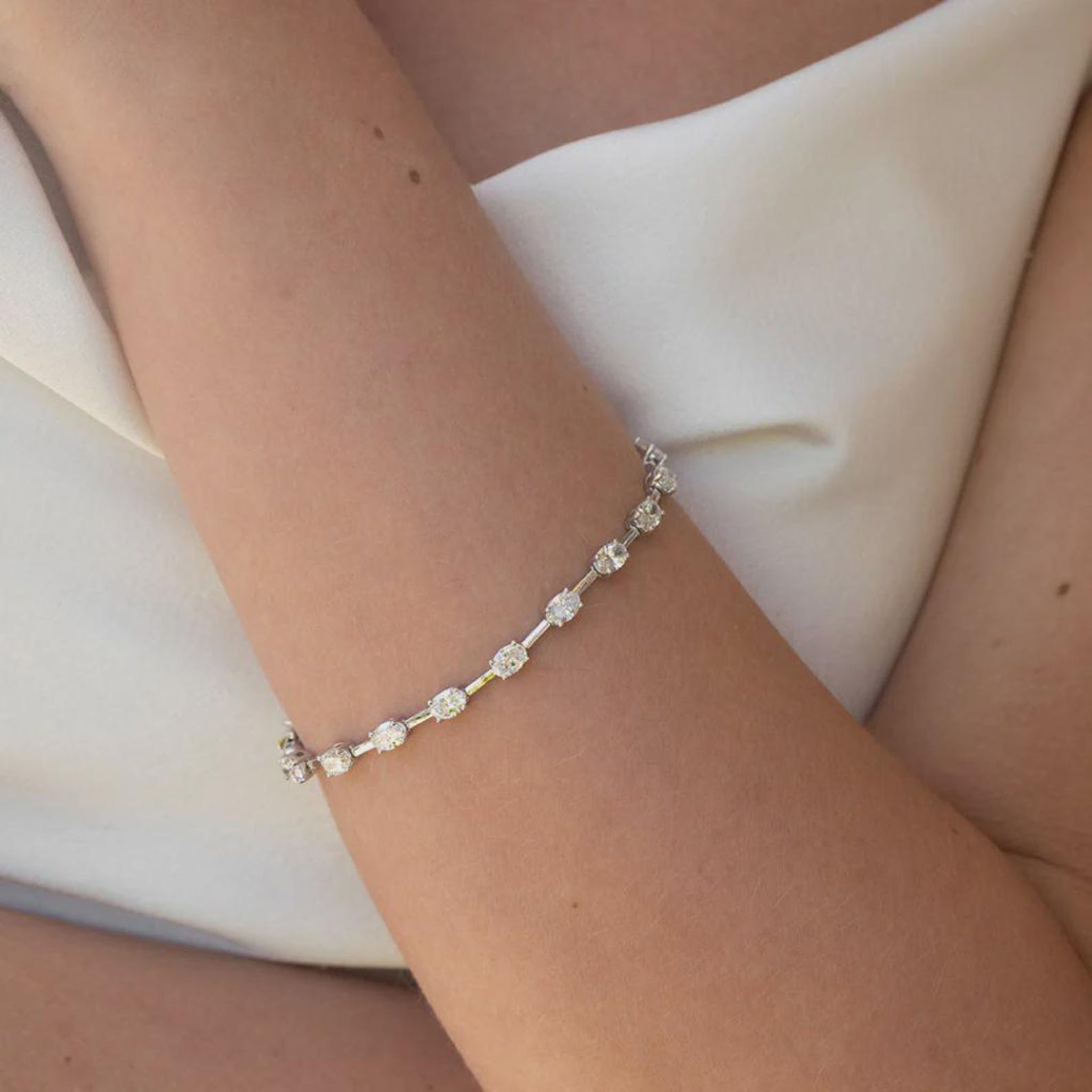 Moissanite Link Bracelet For Women 925 Sterling Silver Tennis Cuff Bracelet Gift