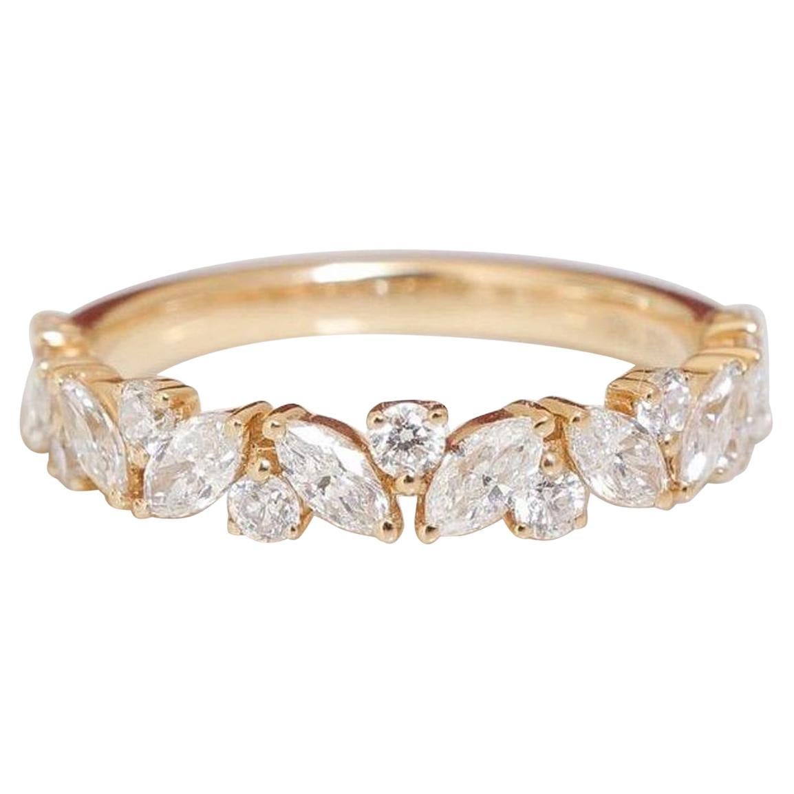 Moissanite Marquise and Round Eternity Ring 925 Sterling Silver Unique Ring. For Sale