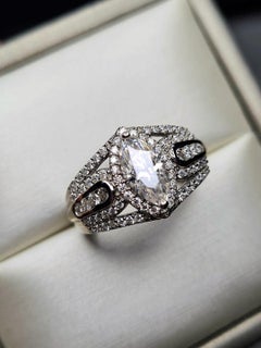 Moissanite Marquise Cluster Ring 925 Sterling Silver Engagement Ring.
