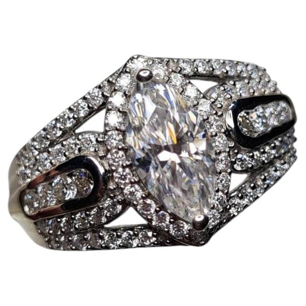 Moissanite Marquise Cluster Ring 925 Sterling Silver Engagement Ring.