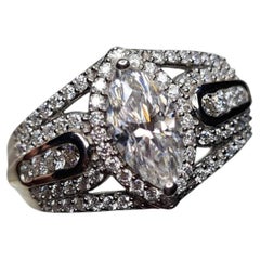 Moissanite Marquise Cluster Ring 925 Sterling Silver Engagement Ring.