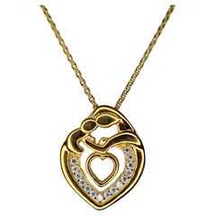 Moissanite Mother Heart Pendant Necklace 925 Sterling Silver Anniversary Gift.