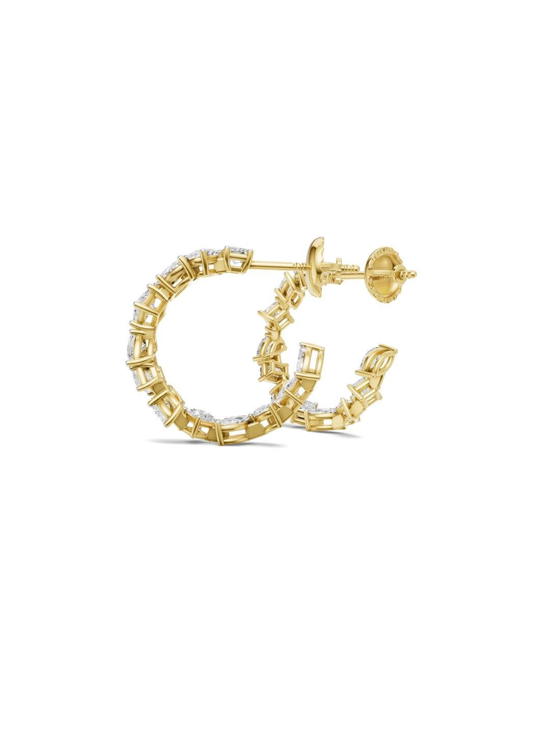 Pear Cut Moissanite multishape hoops earrings in 14k gold For Sale