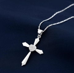 Moissanite Necklace 925 Sterling Silver Cross Pendant Beautiful Gift For Women.