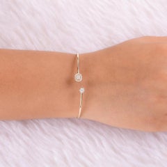 Moissanite Open Cuff Bracelet 925 Sterling Silver Minimalist Bangle Bracelet.