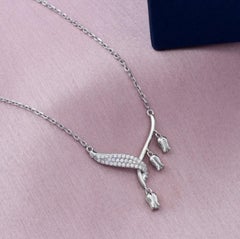 Moissanite Pendant 925 Sterling Silver Flower Design Necklace Anniversary Gift.