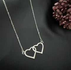 Moissanite Pendant Double Heart Design 925 Sterling Silver Necklace For Women.