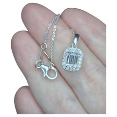 Moissanite Rectangle Charm Necklace 925 Sterling Silver Octagon Shape Pendant.