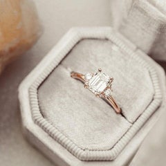 Moissanite Ring 1 CT Emerald Cut 925 Sterling Silver Engagement Ring For Women.