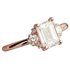 Moissanite Ring 1 CT Emerald Cut 925 Sterling Silver Engagement Ring For Women.