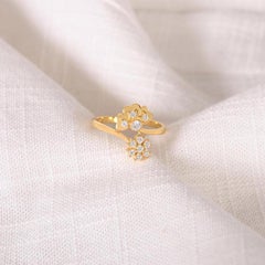 Moissanite Ring For Her Double Flower Shaped 925 Sterling Silver Promise Ring .
