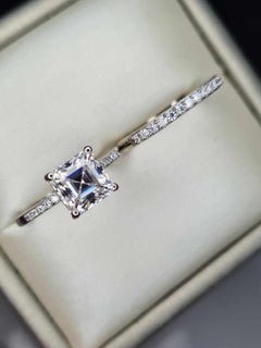 Moissanite Ring Set Asscher Cut Solitaire Ring Band 925 Silver.