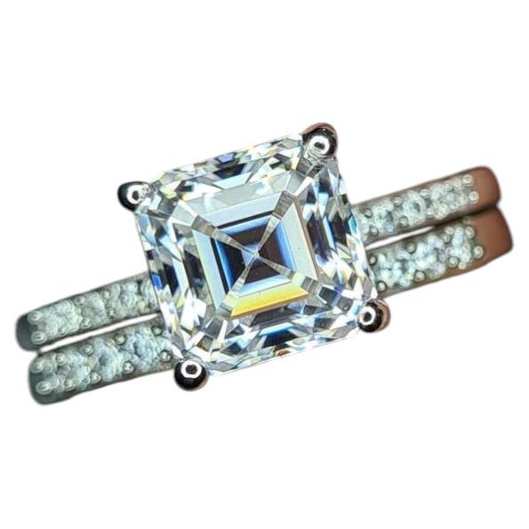 For Sale:  Moissanite Ring Set Asscher Cut Solitaire Ring Band 925 Silver.