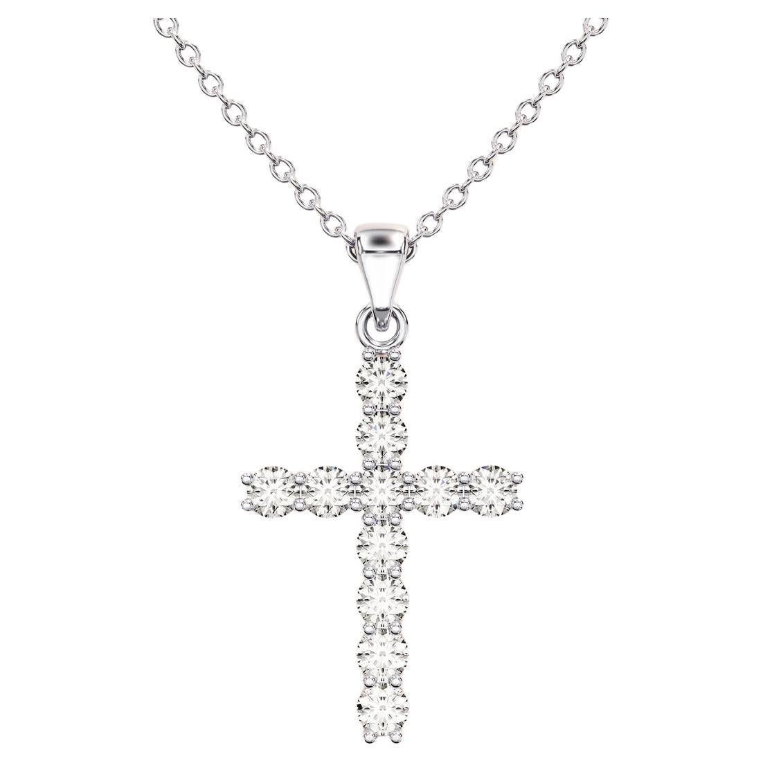 Art Deco Moissanite Silver Cross Necklace Pendant 925 Sterling Silver Moissanite Necklace For Sale