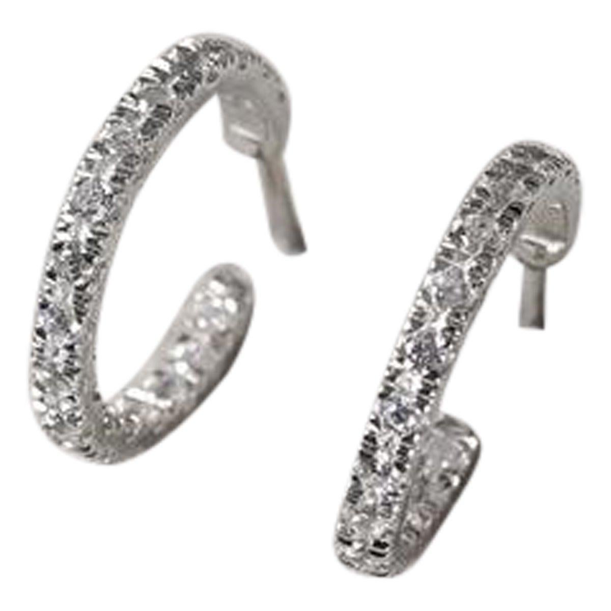 Moissanite Small Hoop Earring 925 Sterling Silver Thin Moissanite Hoop Earrings