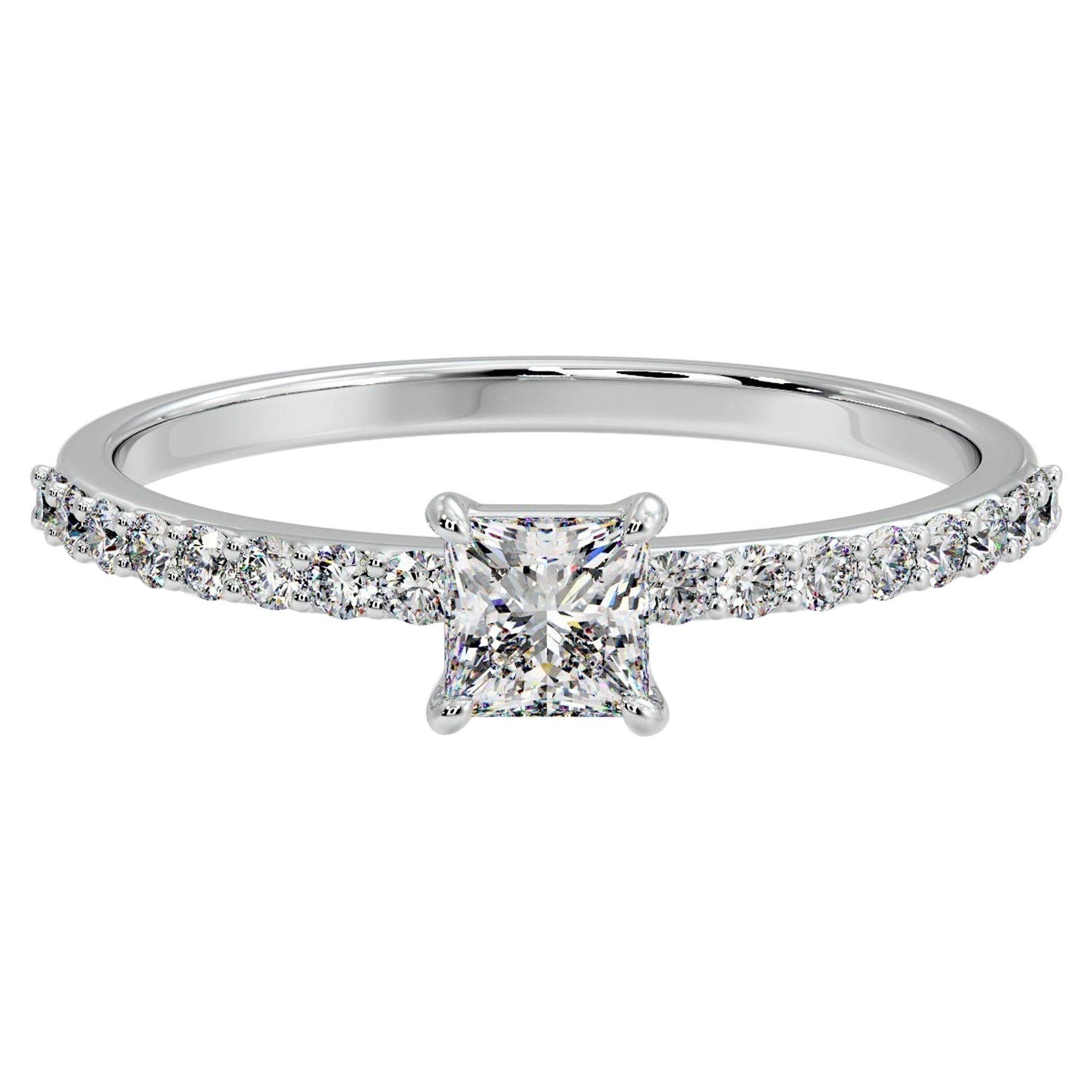 Anillo solitario de moissanita Plata de ley 925 Anillo corte princesa Regalo para mujer.