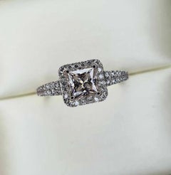 Moissanite Square Halo Engagement Ring 925 Silver Women's Ring.