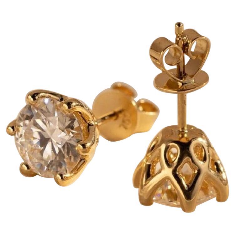 Moissanite Stud Earring 14k Gold Round Cut Studs Anniversary Gift.