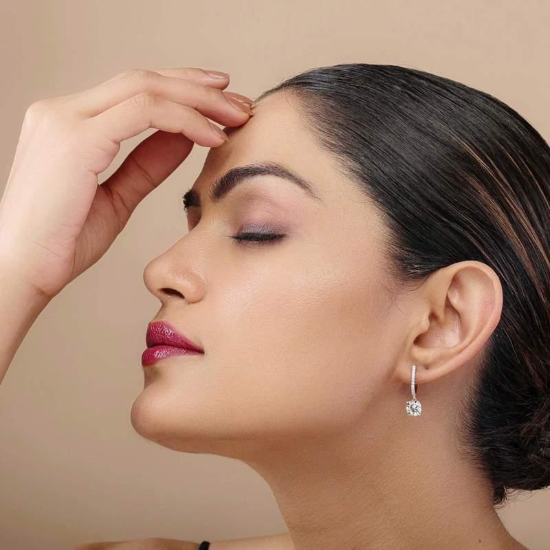 Women's or Men's Moissanite Stud Earrings Cushion Drop Hoop Earrings 925 Sterling Silver Gift.