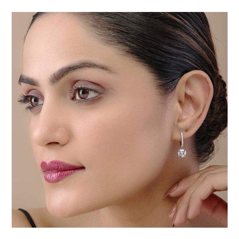Moissanite Stud Earrings Cushion Drop Hoop Earrings 925 Sterling Silver Gift.