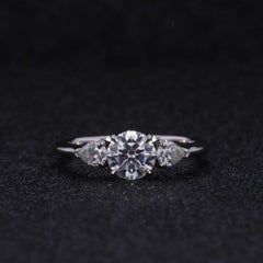 Moissanite Three Stone Wedding Ring 925 Sterling Silver Round Cut Ring For Her.