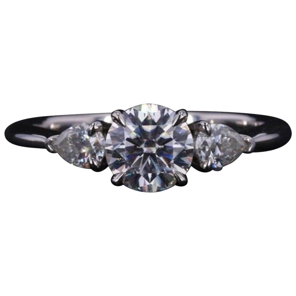 Moissanite Three Stone Wedding Ring 925 Sterling Silver Round Cut Ring For Her.