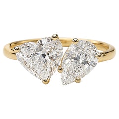 Moissanite Toi et Moi Heart Pear Ring 925 Silver Duo Ring Unique Women Ring.