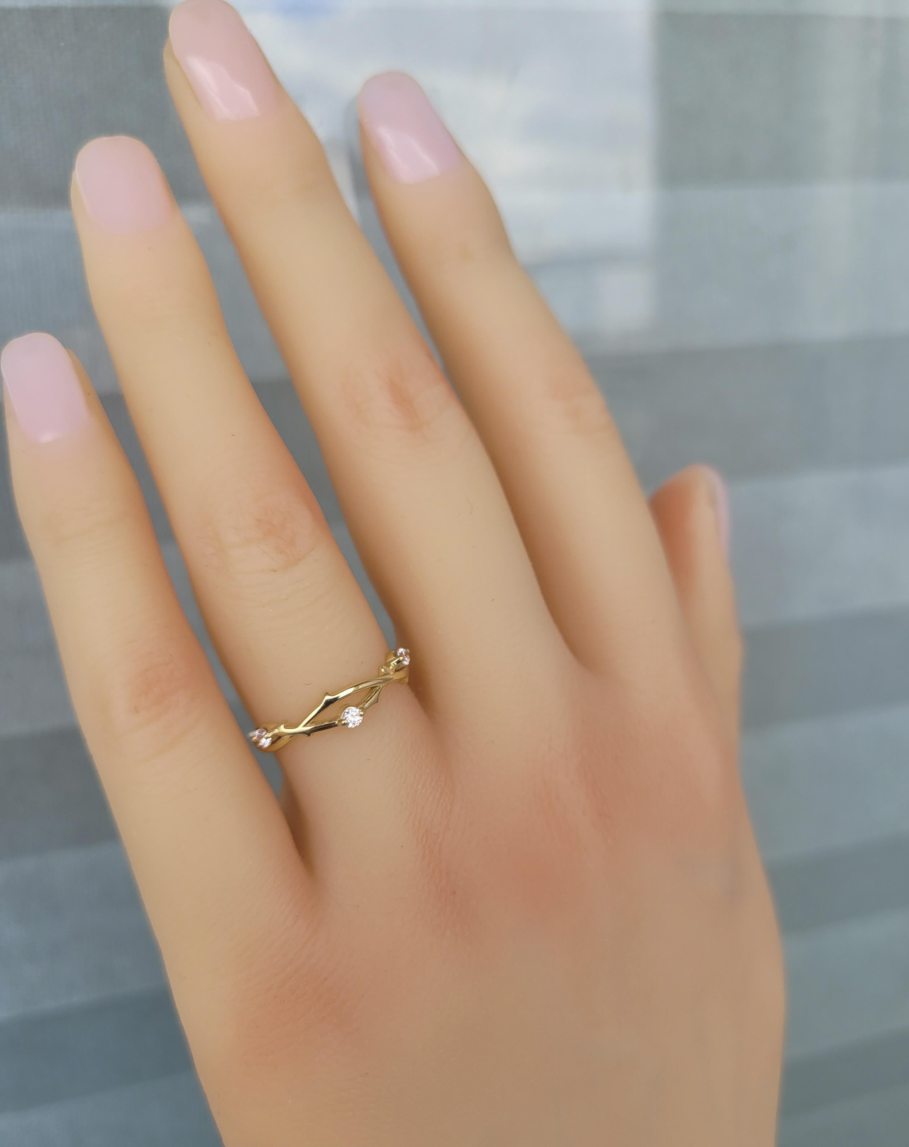 For Sale:  Moissanite twig wedding 14k gold band 4