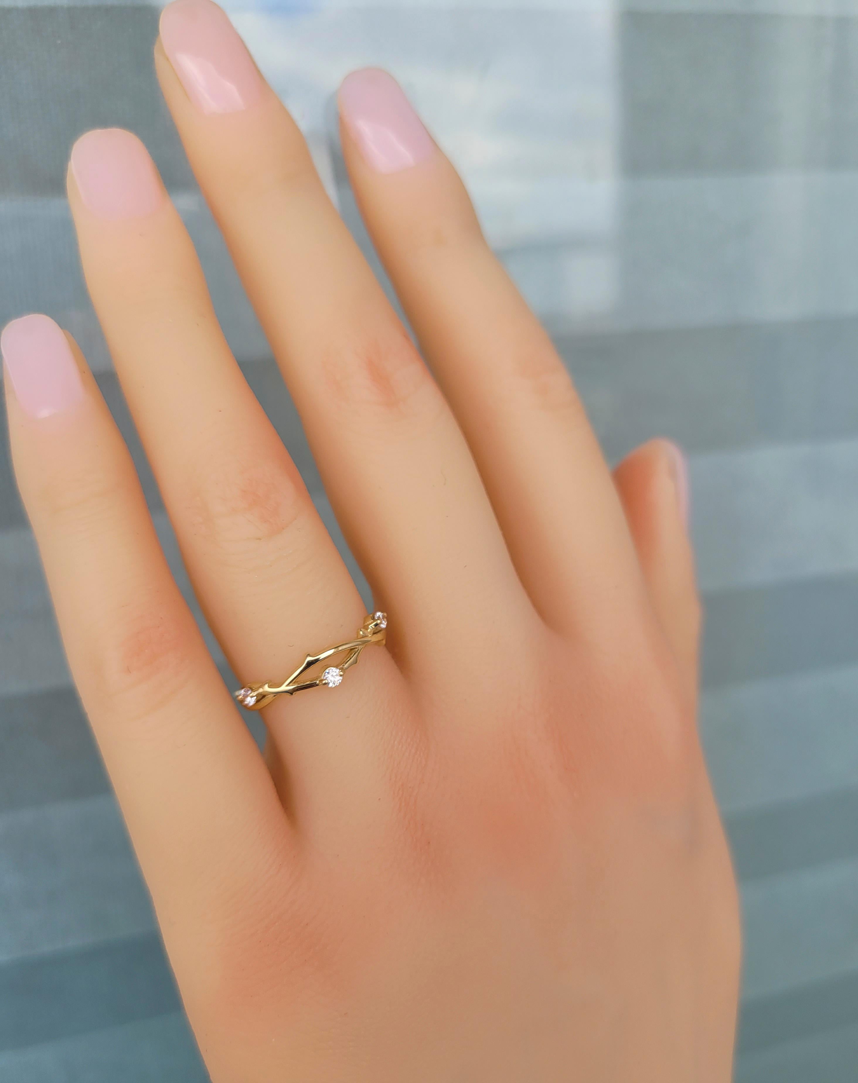 For Sale:  Moissanite twig wedding 14k gold band. 5