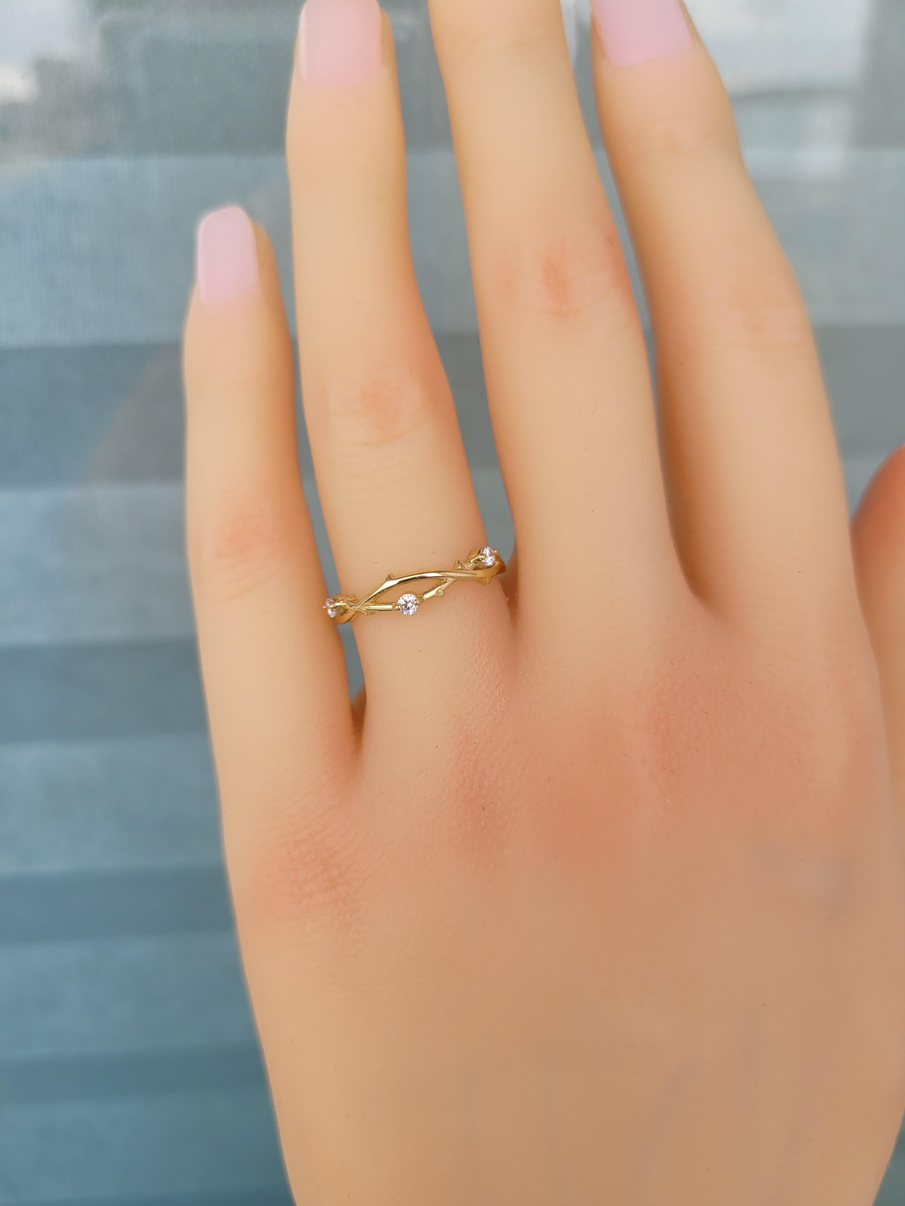 For Sale:  Moissanite twig wedding 14k gold band 6