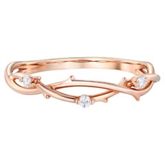Moissanite twig wedding 14k gold band.