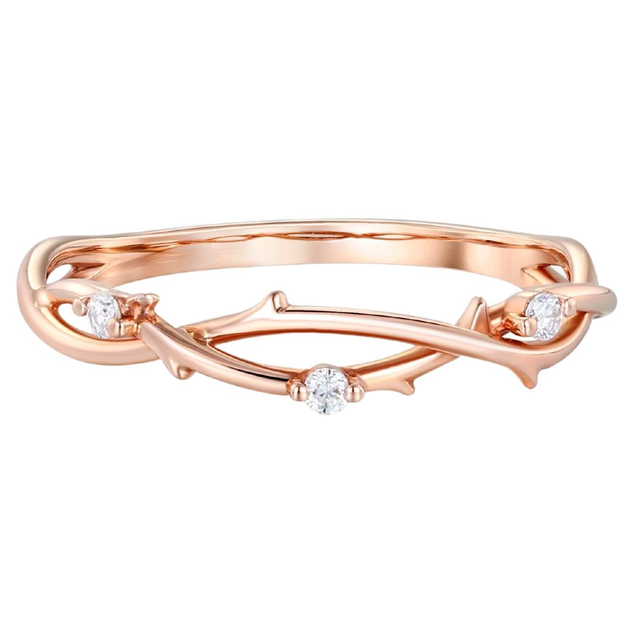 Moissanite twig wedding 14k gold band.
