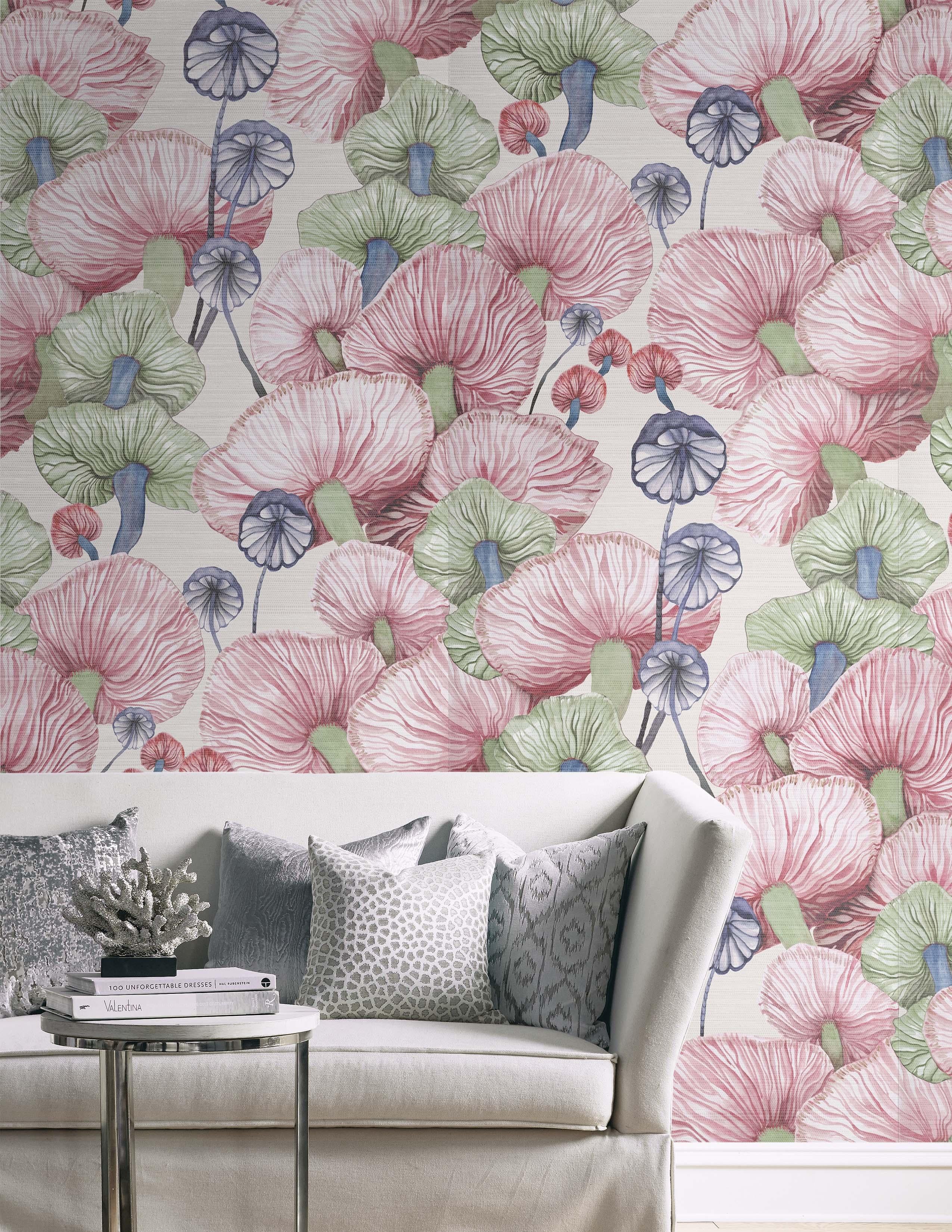 Moisseron is an enchanting digital print on shimmering grasscloth which features watercolor brushstrokes of mushrooms that result in an endlessly fascinating repeat. 

Milady - pink, green, lavender and cream

All of our non-woven papers are