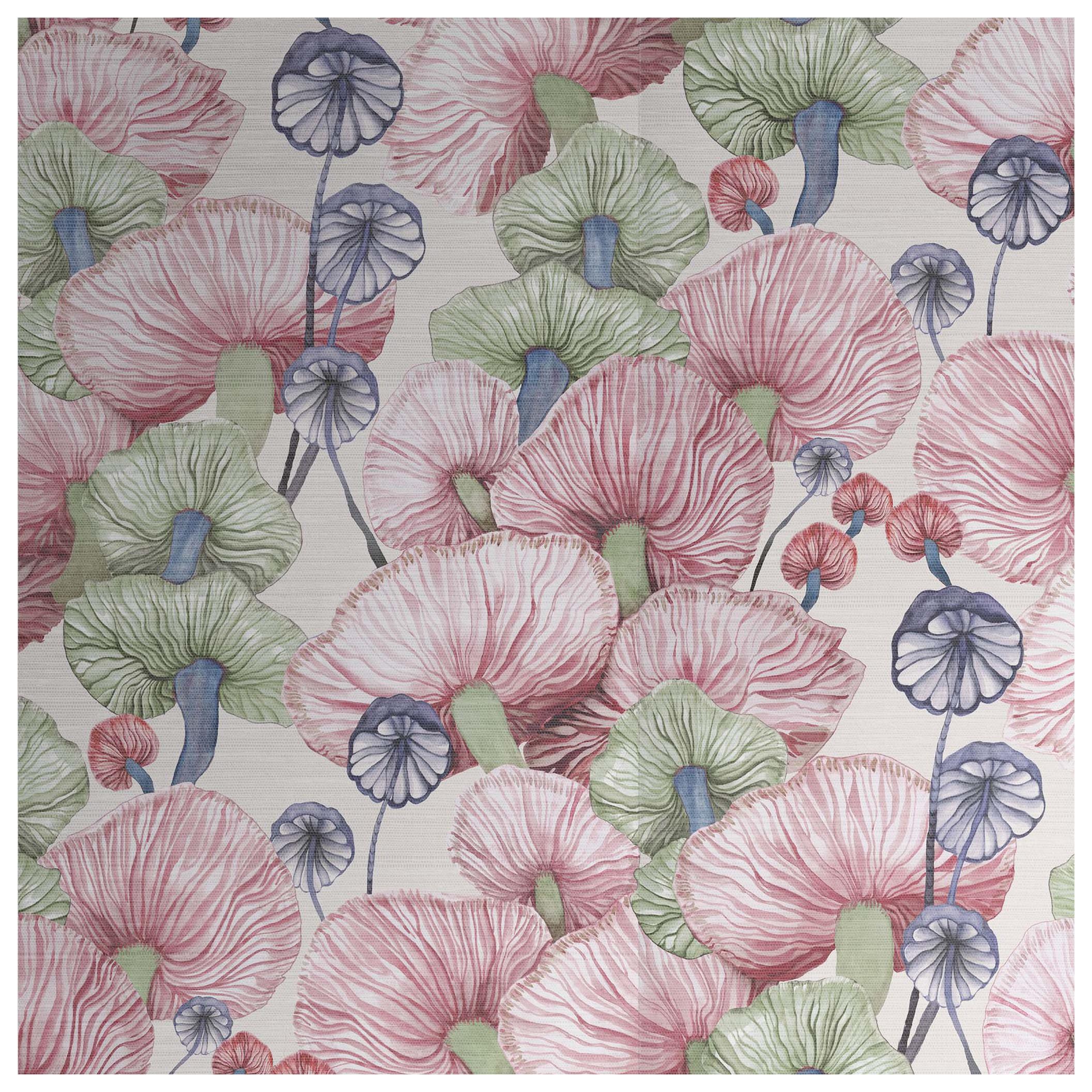 Moisseron on Grasscloth Wallcovering in Color Milady - Pink, Green, Lavender For Sale