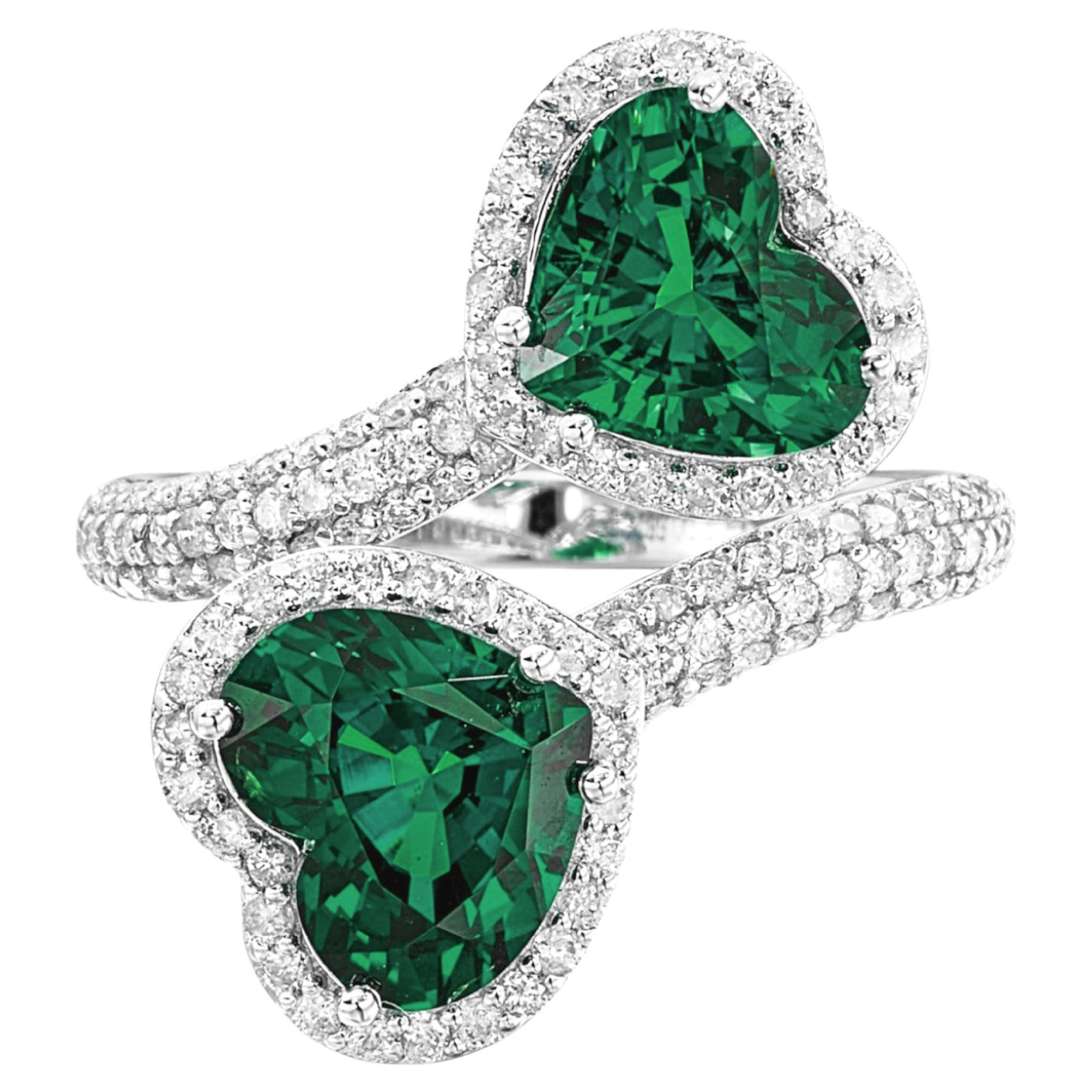 Moi&Toi 4 Carat Emerald Diamond Pave Ring