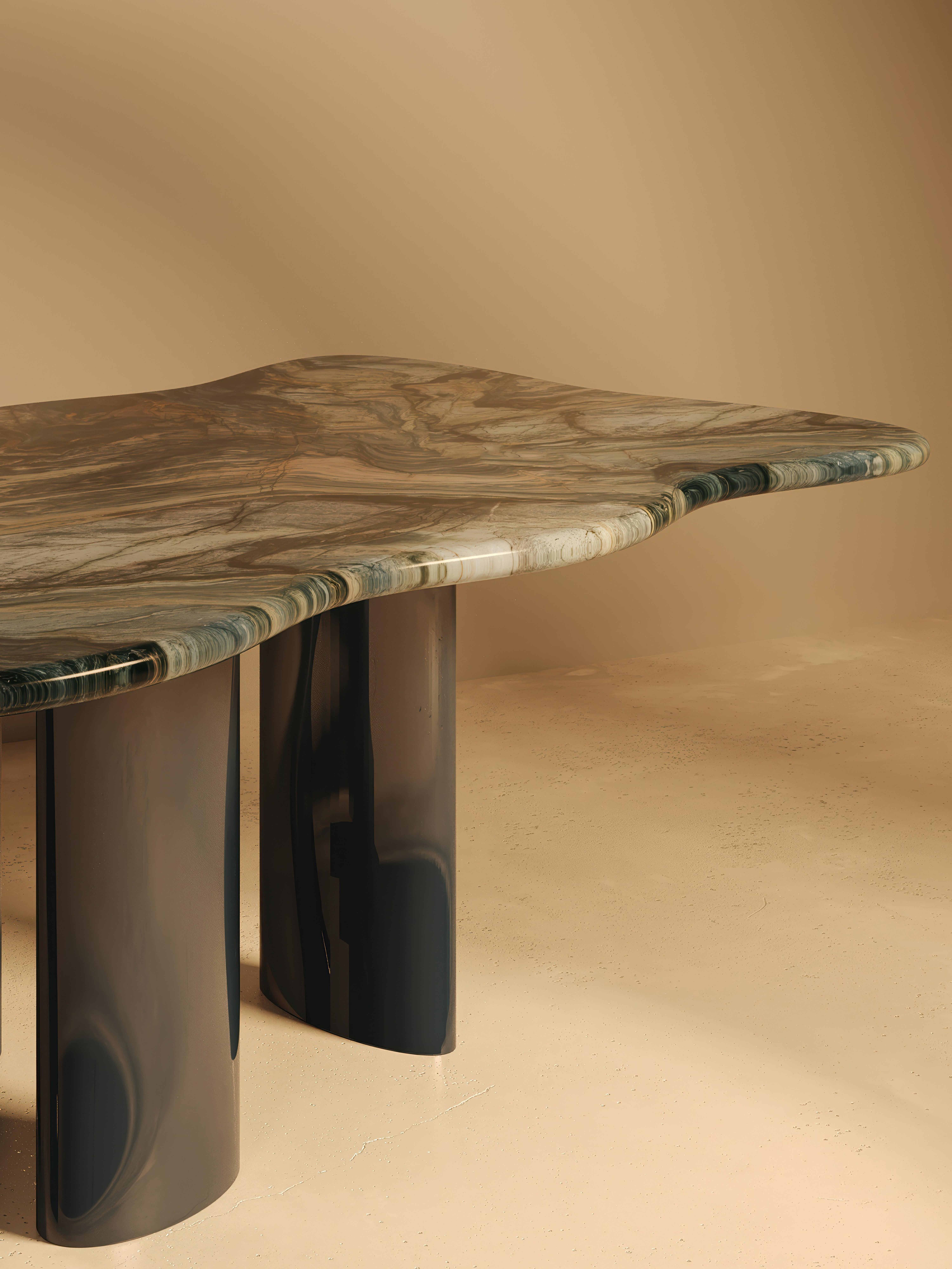 MOJE Dining Table with Lacquer Legs - Quartzite Blue Blend Top For Sale 3