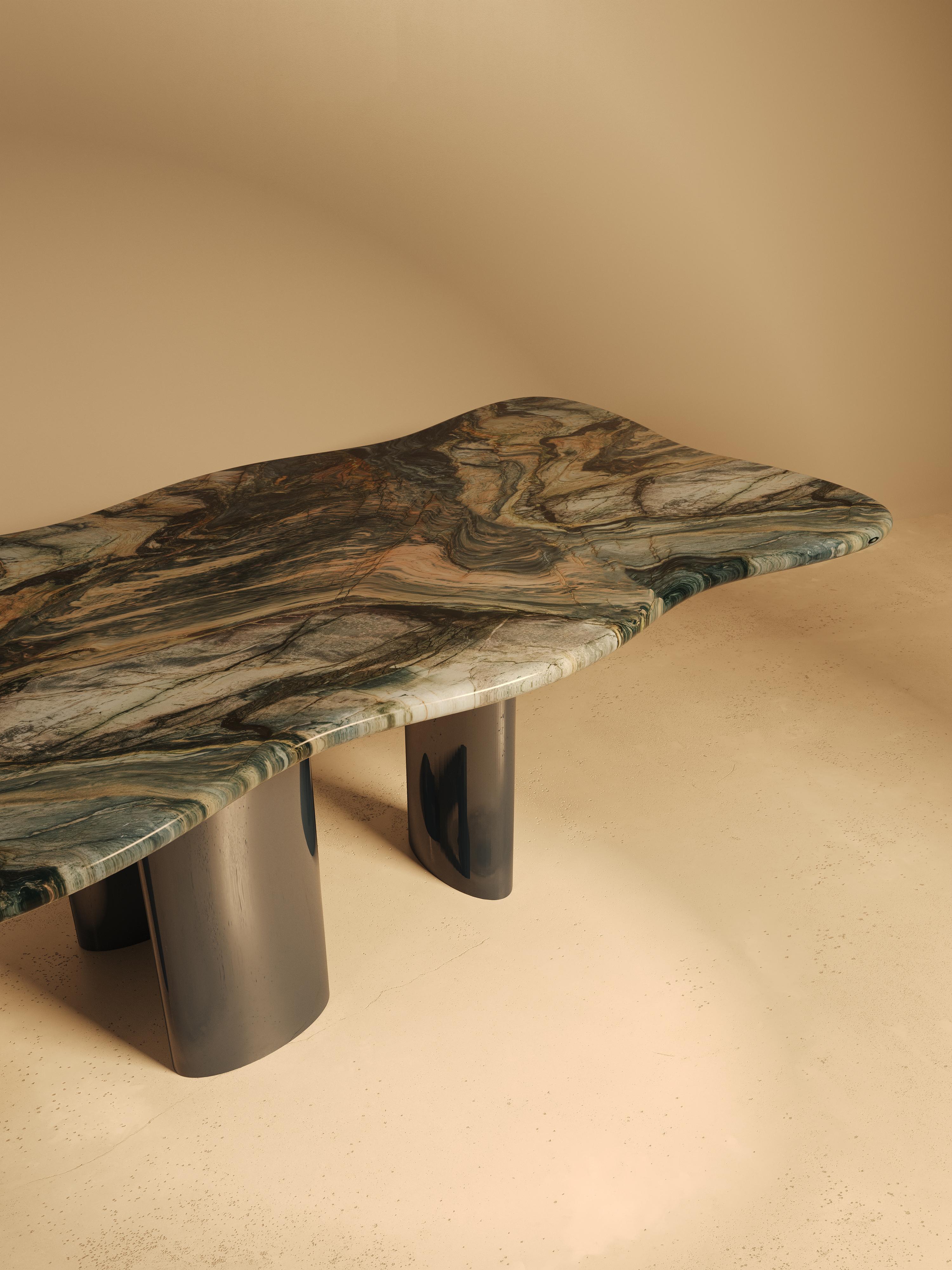 Unknown MOJE Dining Table with Lacquer Legs - Quartzite Blue Blend Top For Sale