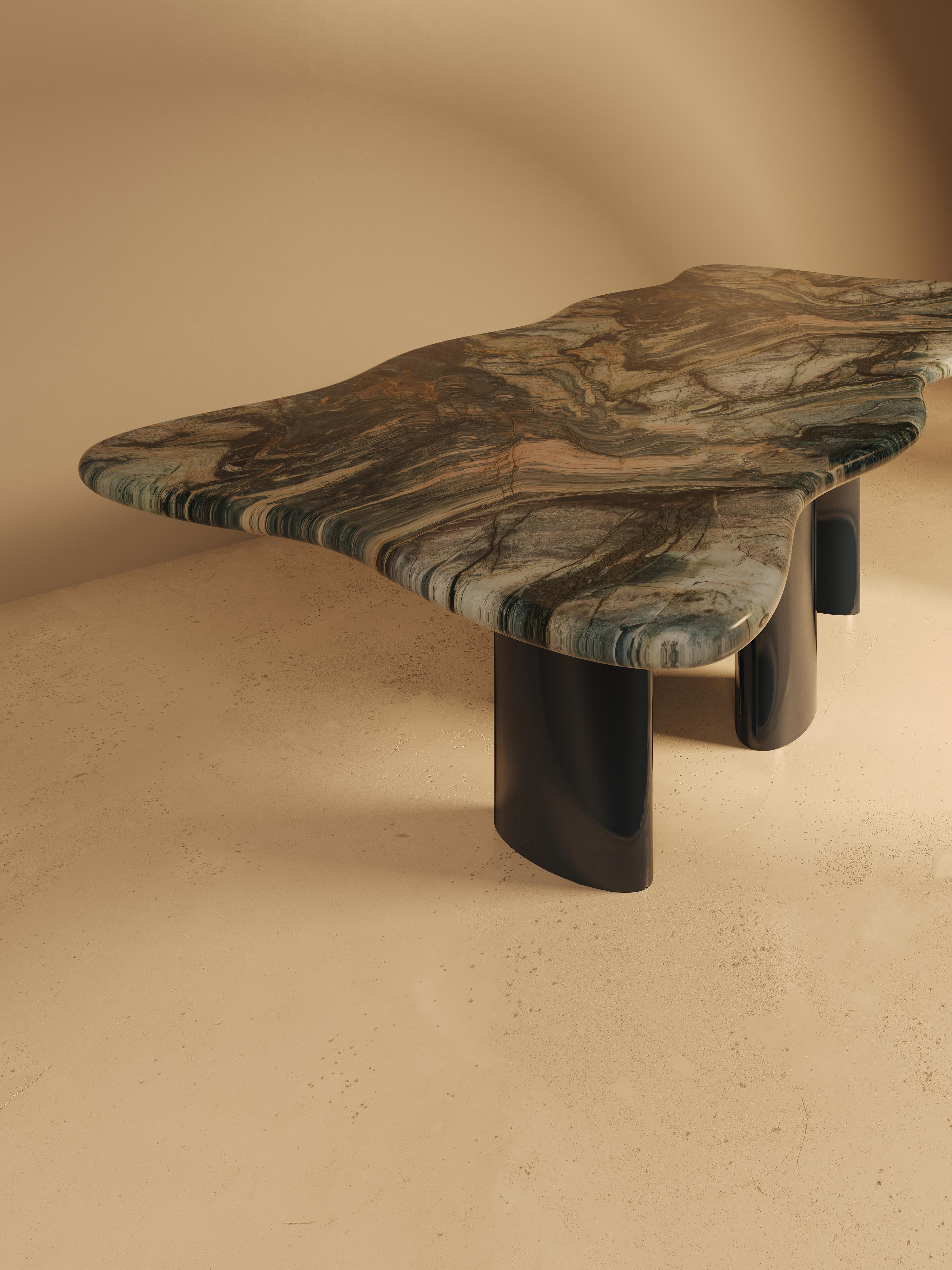 MOJE Dining Table with Lacquer Legs - Quartzite Blue Blend Top In New Condition For Sale In London, GB