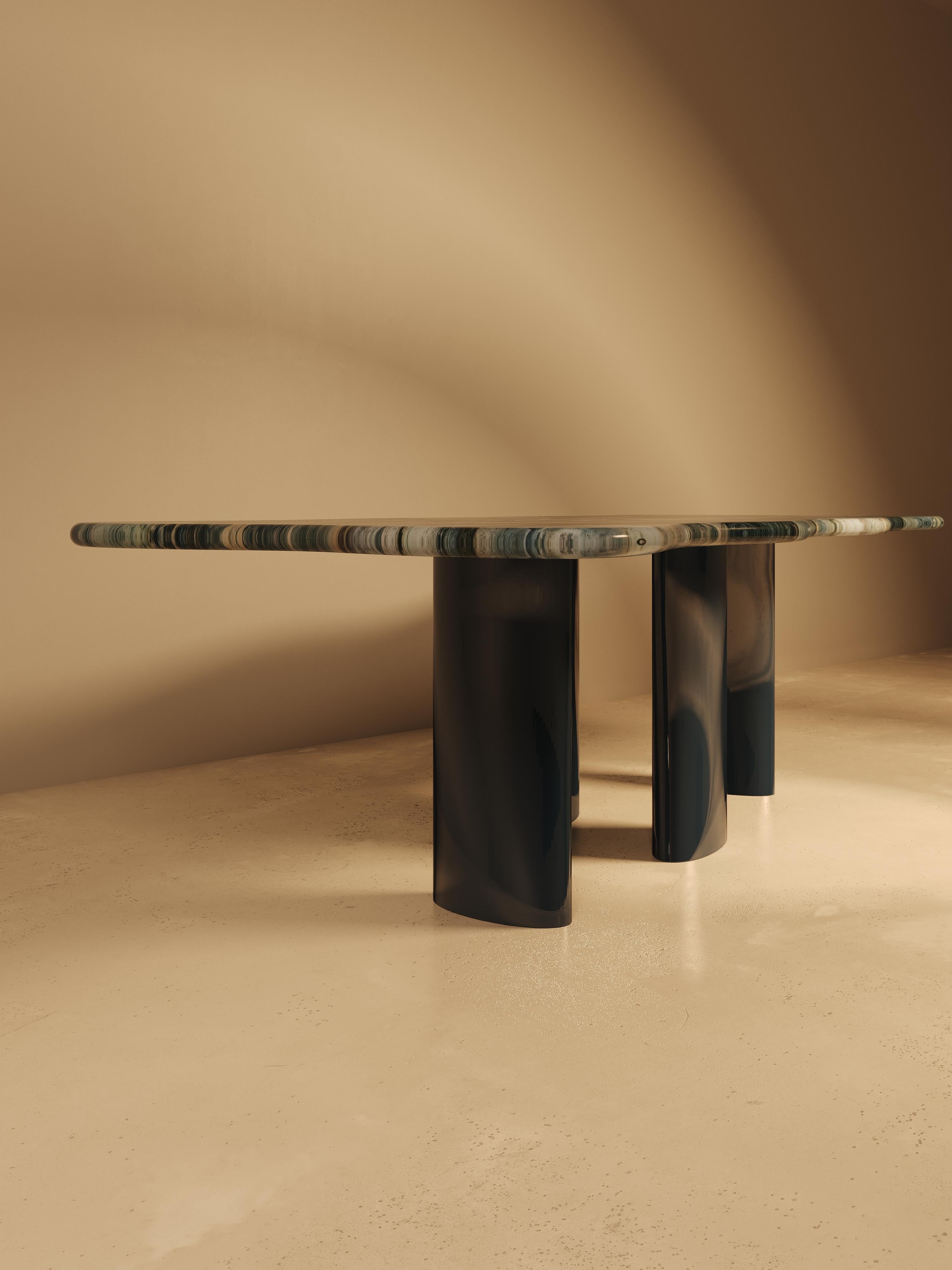 Contemporary MOJE Dining Table with Lacquer Legs - Quartzite Blue Blend Top For Sale