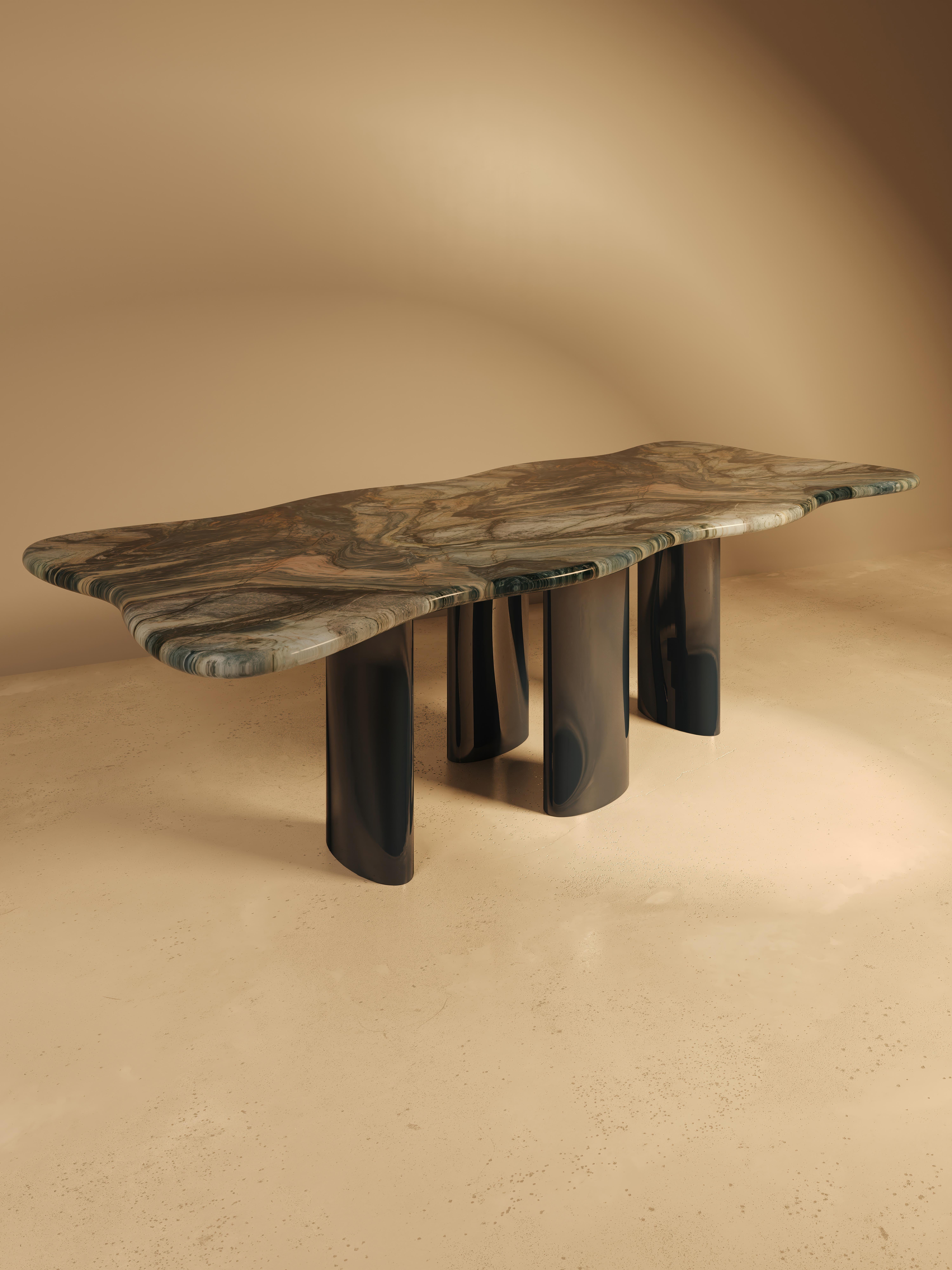MOJE Dining Table with Lacquer Legs - Quartzite Blue Blend Top For Sale 2
