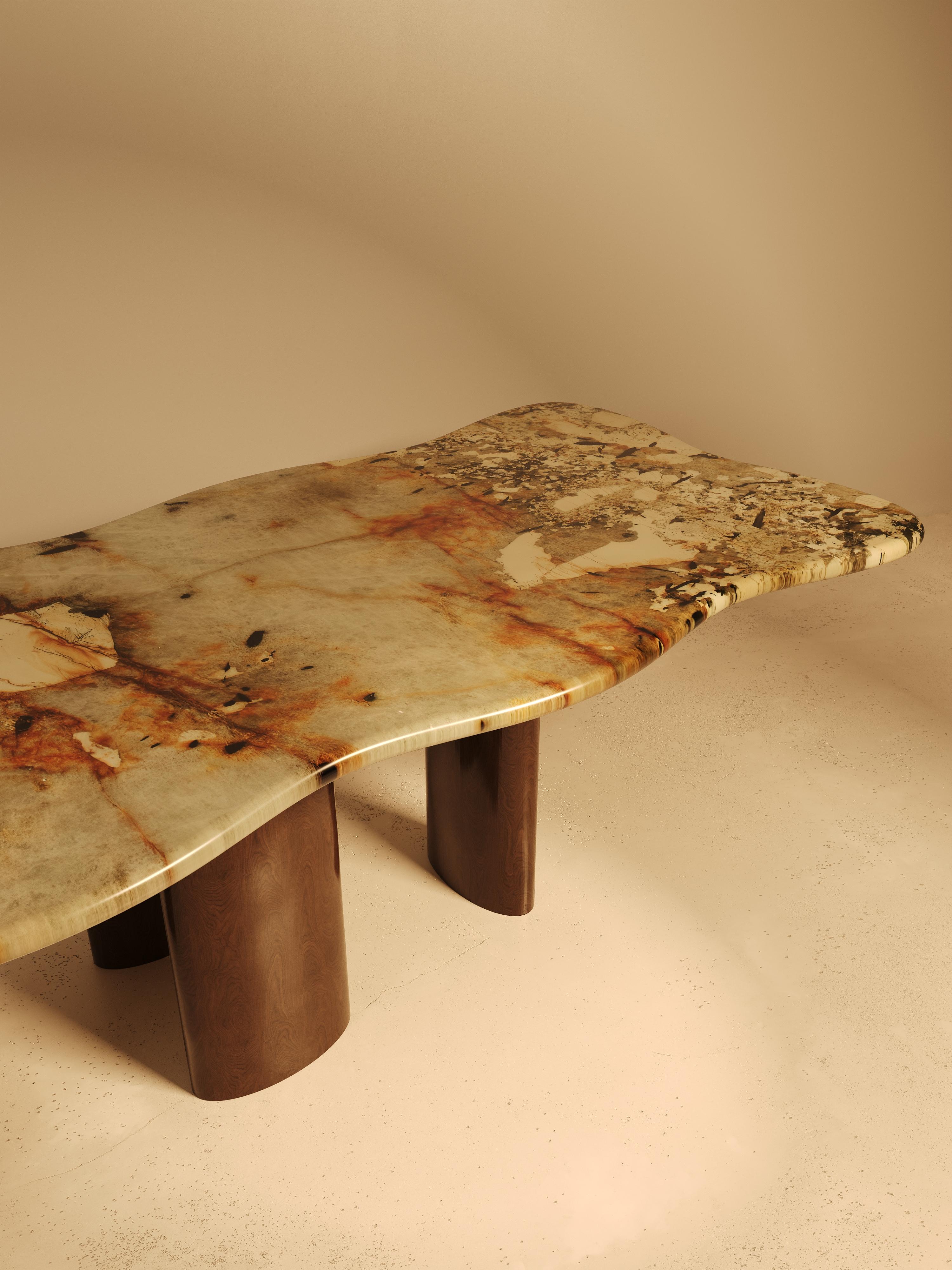Emirian MOJE Dining Table with Walnut Legs - Patagonia stone For Sale
