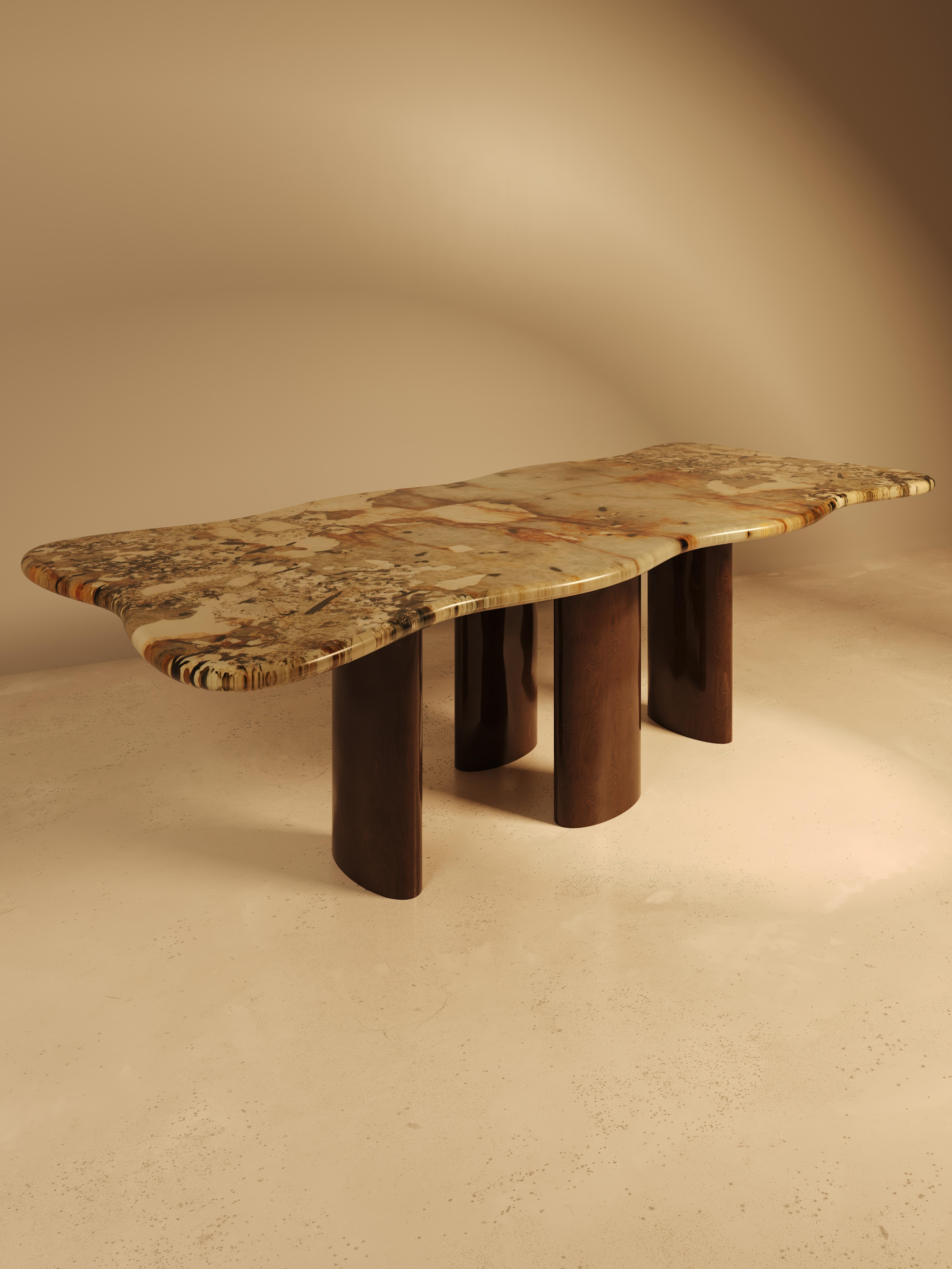 MOJE Dining Table with Walnut Legs - Patagonia stone For Sale 1