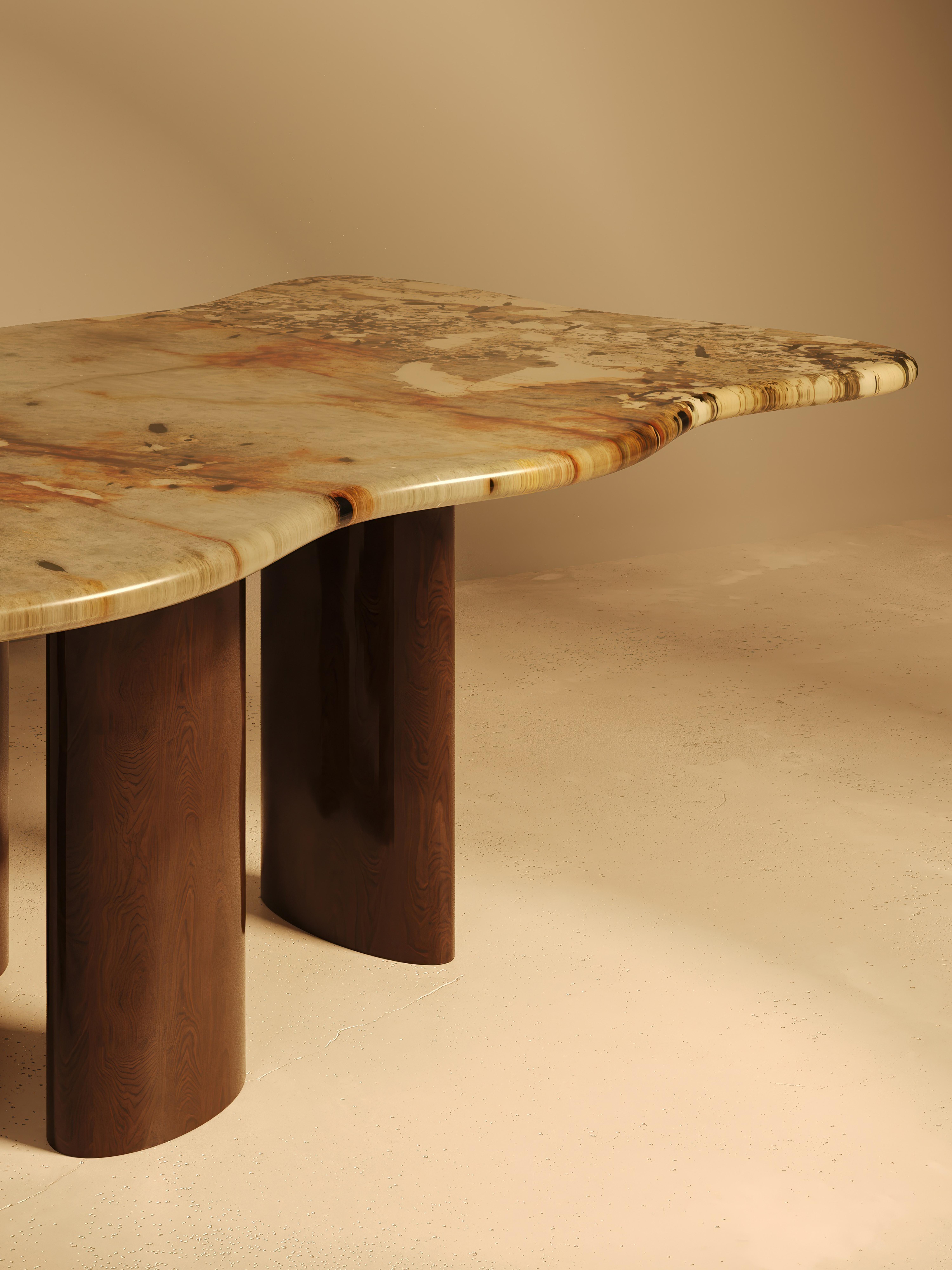 MOJE Dining Table with Walnut Legs - Patagonia stone For Sale 2