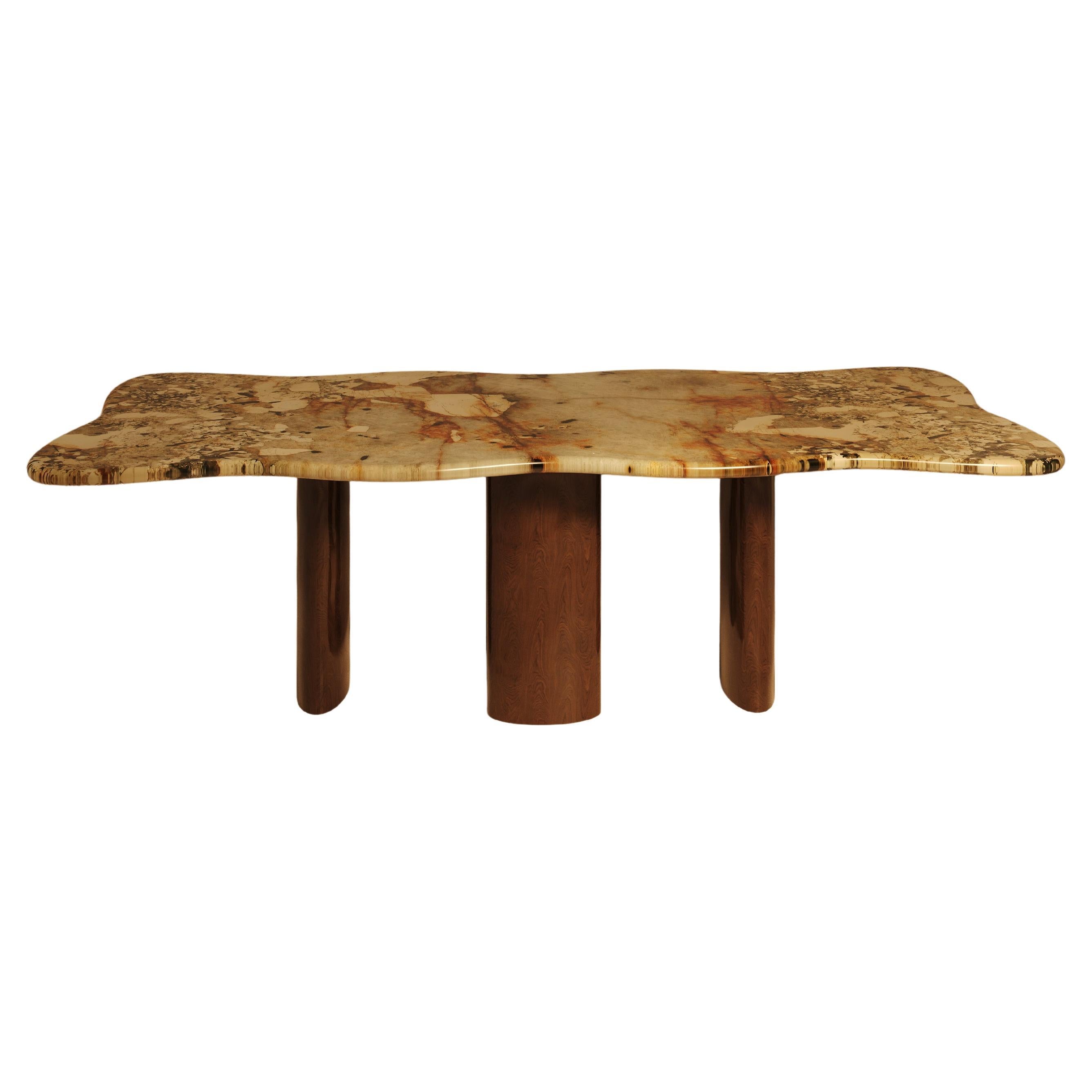 MOJE Dining Table with Walnut Legs - Patagonia stone For Sale