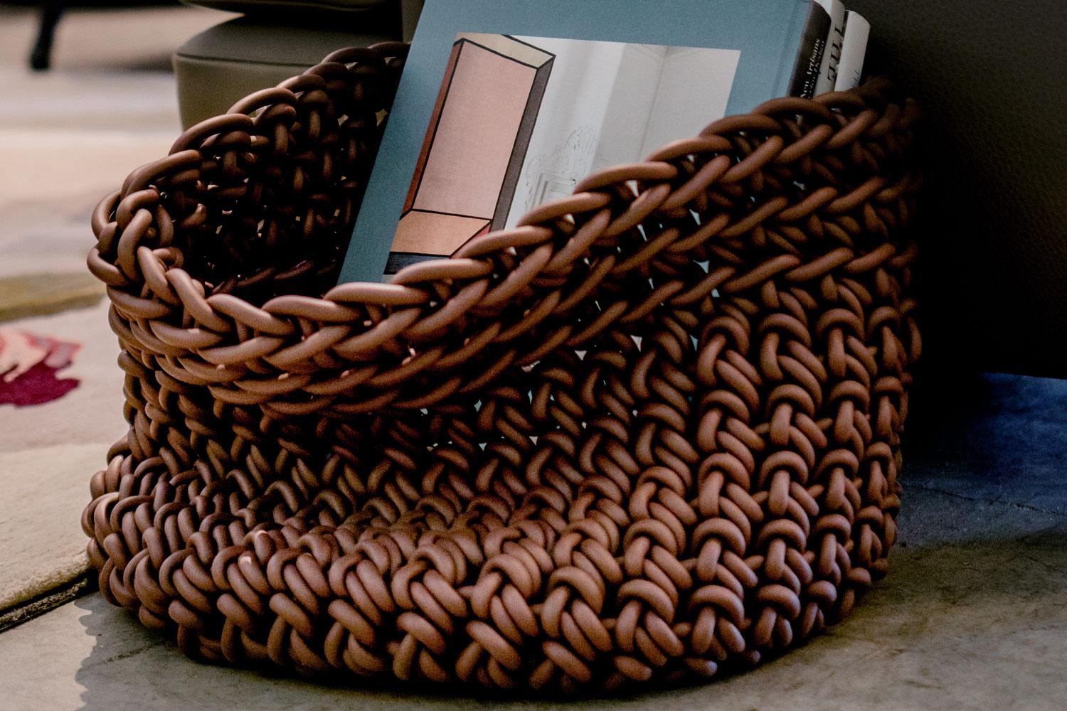 Italian Moka Hand Knotted Neoprene Cilindro Basket, Rosanna Contadini