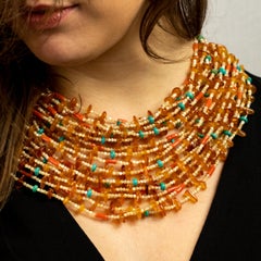 Moka Mother Pearl Amber Turquoise Coral Chunky Bold Beaded Multi Strand Necklace