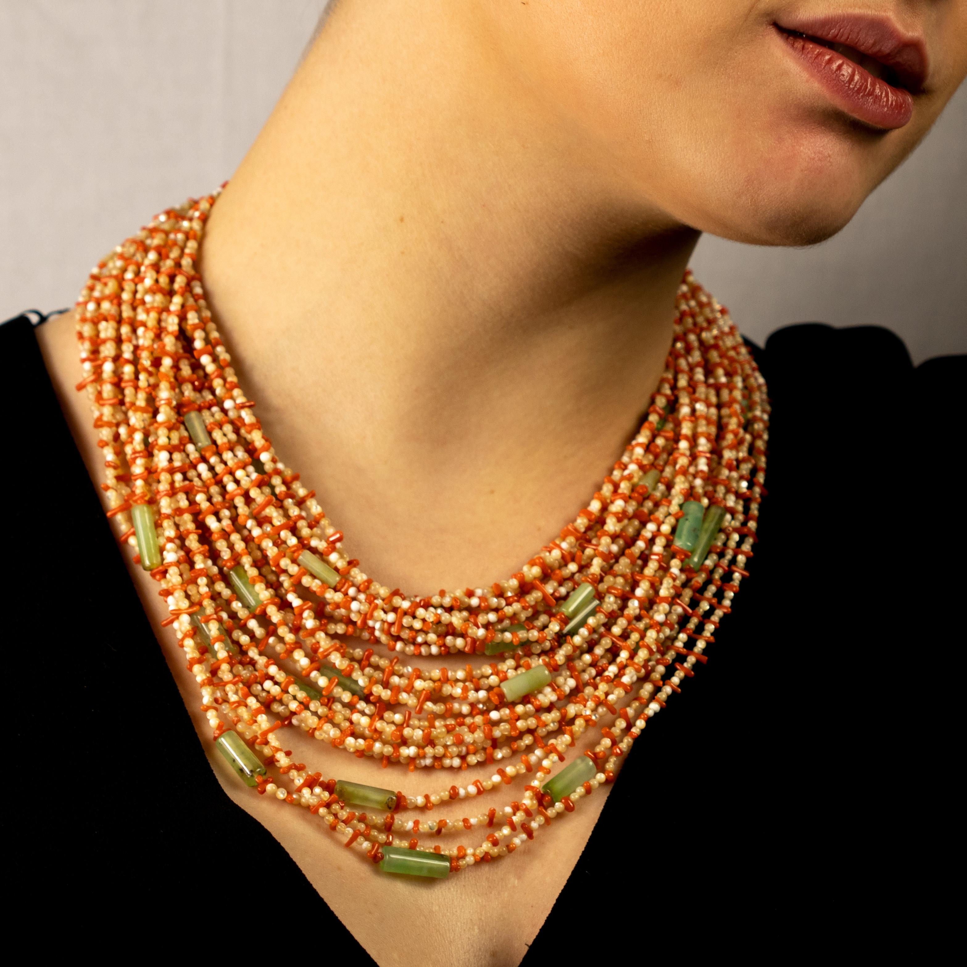 coral multi strand necklace