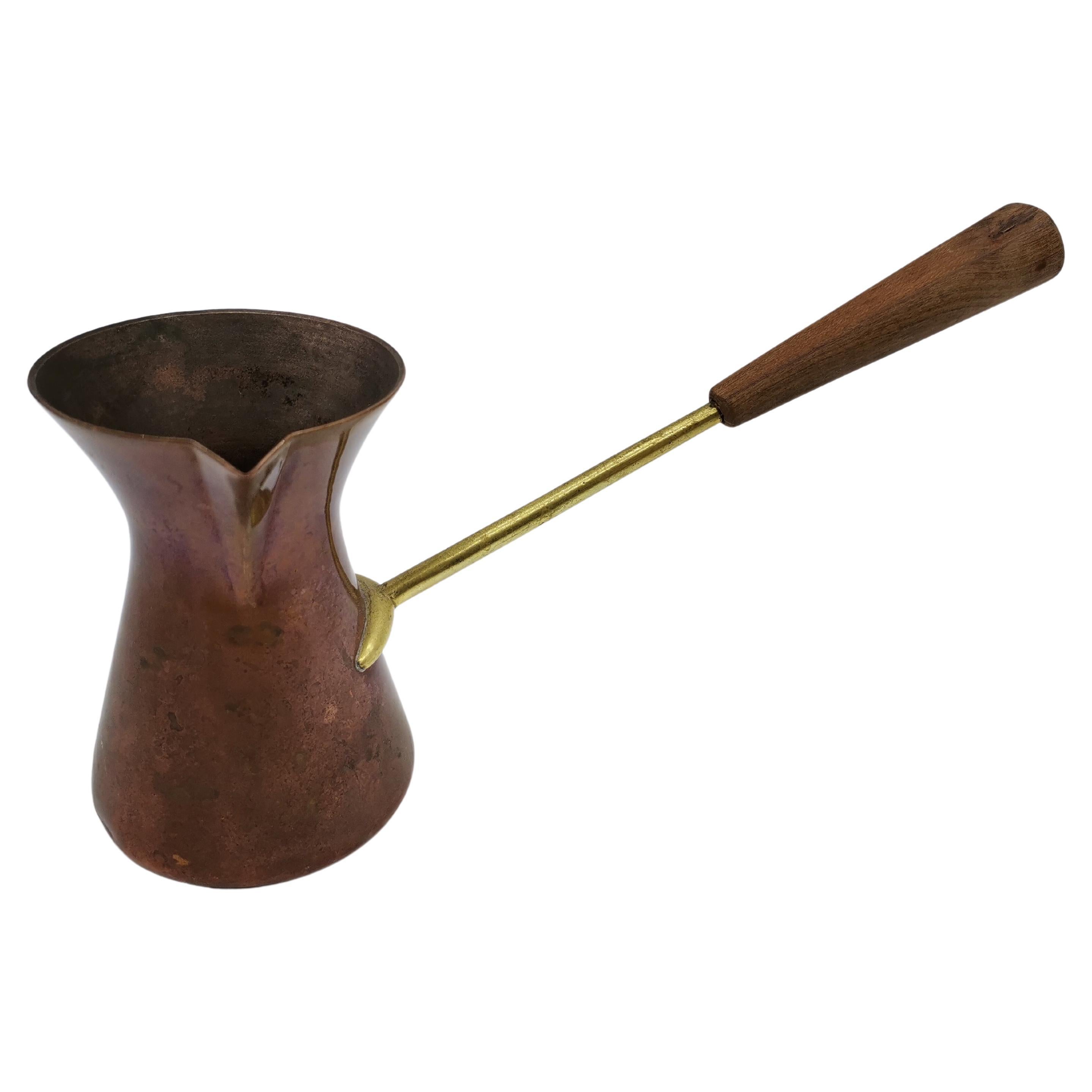 Mokka Pot, Copper Brass and Wood, Karl Hagenauer Vienna, Austria For Sale