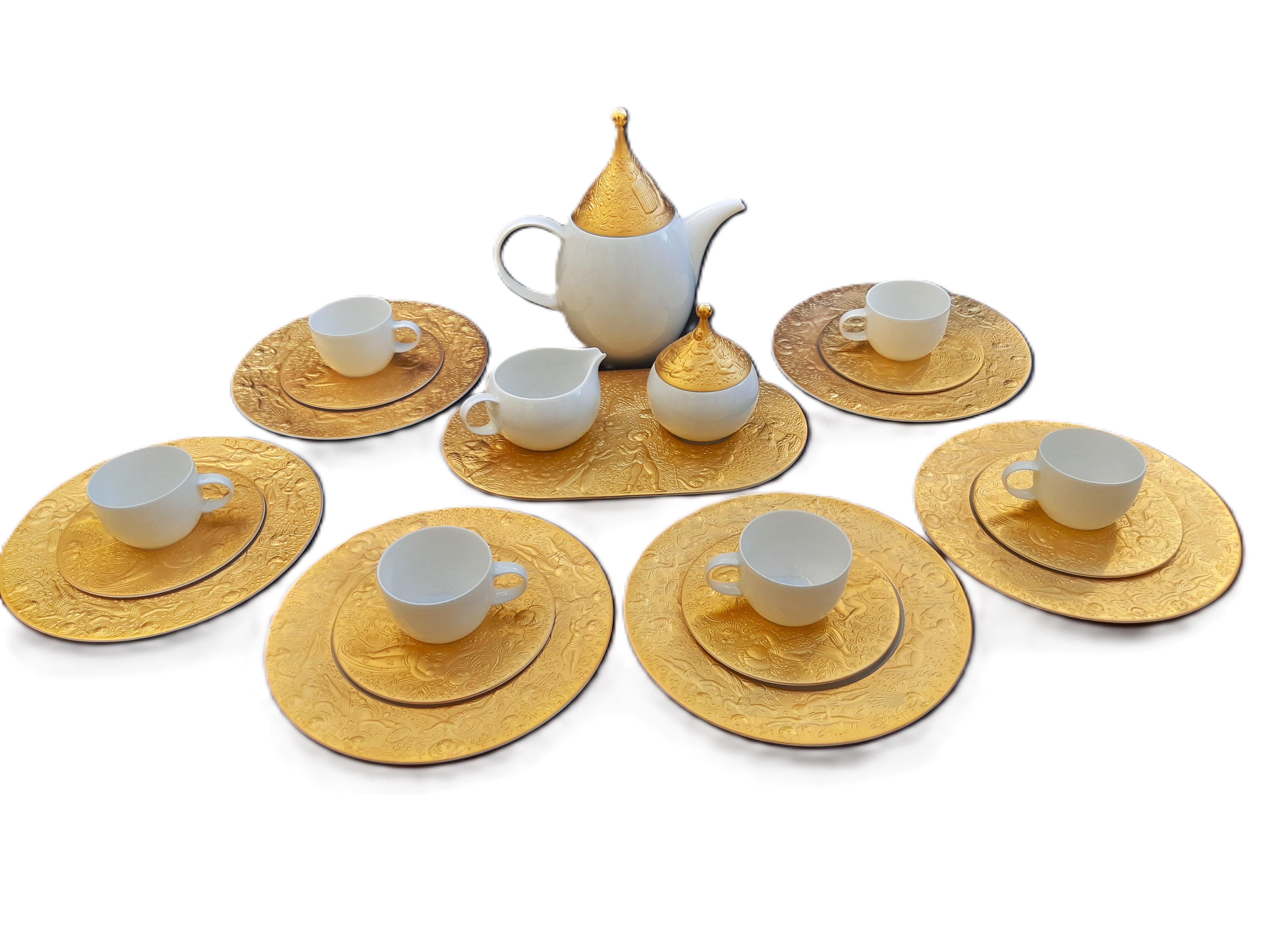Mokkaservice SARASTRO von Rosenthal - »Zauberflöte«, 24 Karat vergoldet, 1980er For Sale 4